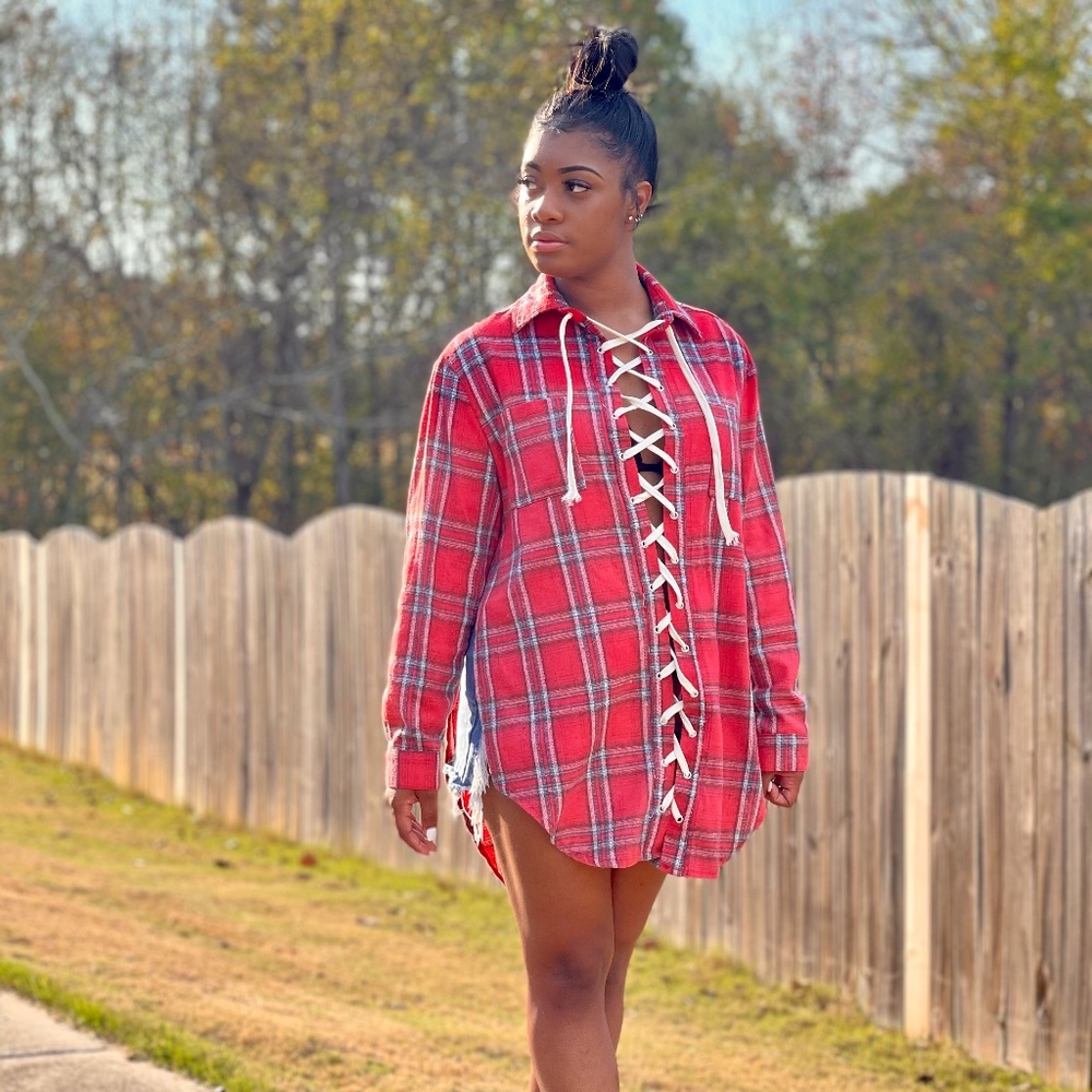 The Lace Me Up plaid top